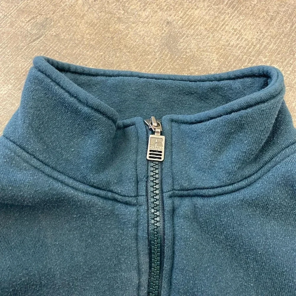 Vintage 90s Russell Athletic Green Quarter Zip Blank Crewneck Sweatshirt Size XL